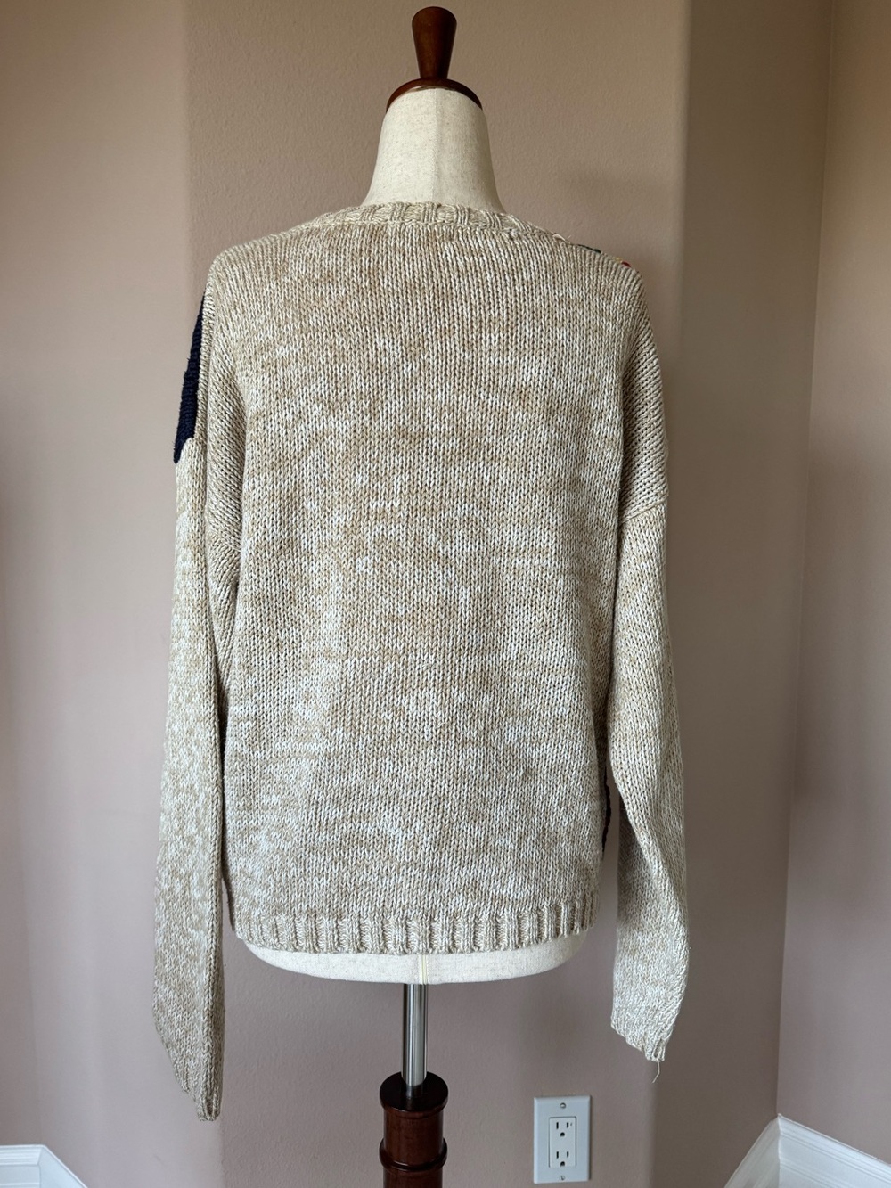 Vintage-Inspired Red & Cream Holiday Patchwork Button-Front Sweater - Picture 5 of 5